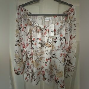 Soho - New York & Company White Floral Off-The -Shoulder Blouse / Size Large NWT